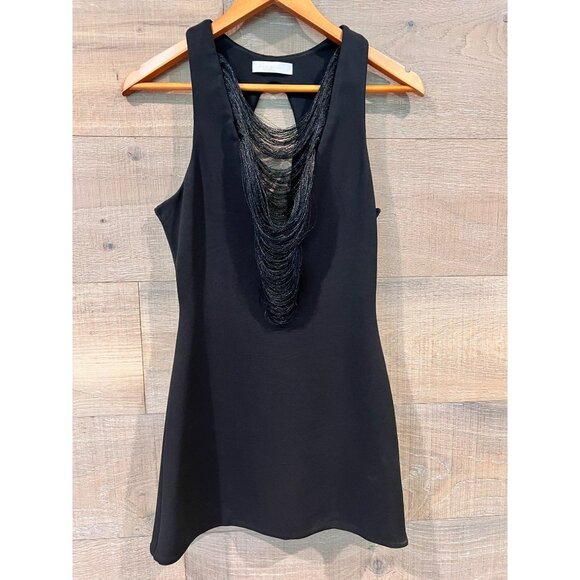 MAXIMILIAN  FALL FRINGE BLACK MINI DRESS Size UK10/ US 6 - Picture 2 of 11